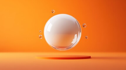 Aufkleber - Glass sphere with water droplets on a bright orange background in a studio setting