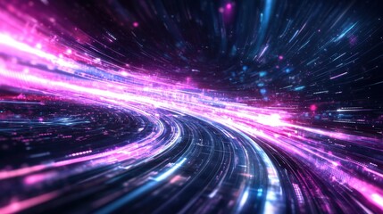 Aufkleber - Purple and blue tunnel with light streaks in abstract digital art photography
