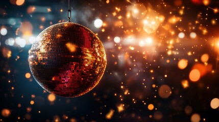 Aufkleber - shiny disco ball hanging from a string reflecting colorful lights in a dimly lit room