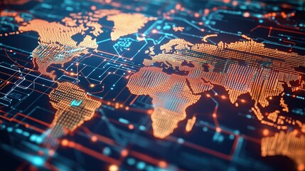 Poster - World map illustration with blue background in detailed geographic layout and design elements