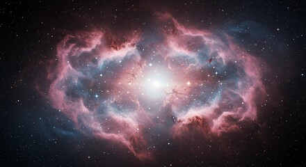 abstract cosmic nebula with swirling gas clouds and glowing stars