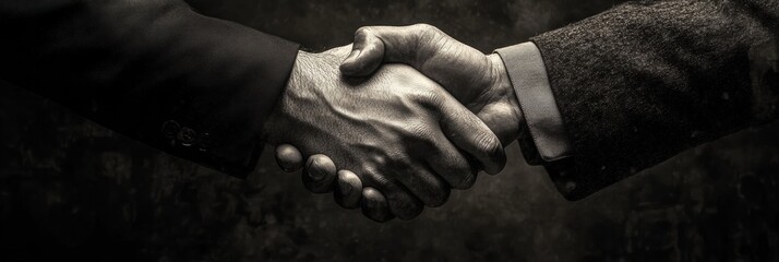 Aufkleber - Grunge style handshake captures a moment of connection and agreement between two individuals in a shadowy setting. Generative AI
