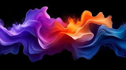Poster - Colorful flowing waves of light create a vibrant abstract design in a dark background setting