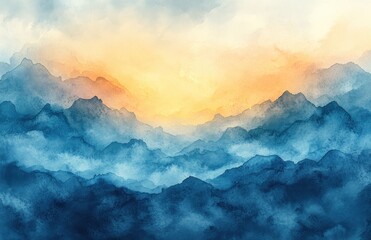 Aufkleber - Serene Watercolor Background Soft Blue Yellow Ethereal Light Dreamy Abstract Design Textured Paper