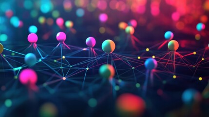 Leinwandbilder - Colorful 3D avatars connected through glowing network lines in a vibrant digital social media environment. Generative AI