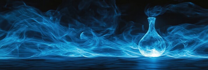 Aufkleber - Glowing gas lamp illuminates swirling blue vapor in a dark setting, creating an enchanting atmosphere for exploration. Generative AI