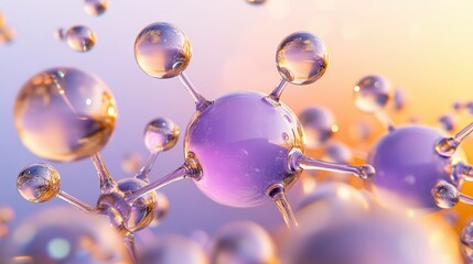 Aufkleber - Water droplets floating on a smooth purple surface creating a vibrant abstract background