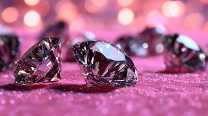 Aufkleber - three shiny diamonds arranged on a pink glitter background creating an elegant and luxurious composi