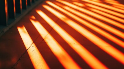 Wall Mural - Orange sunlight streaks floor, railing, indoors