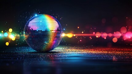 Aufkleber - shiny disco ball reflecting colorful lights on a vibrant wallpaper background