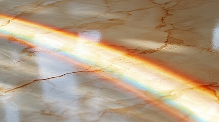 Poster - Rainbow reflection on glossy marble surface during afternoon sunlight