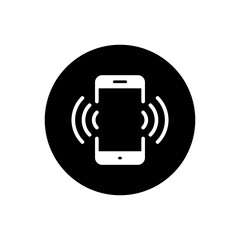 Poster - Vibrating mobile phone icon on black circle. Cellphone vibration sign. Smartphone vibrate symbol