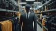 © bulegendut - Mannequin in suit in clothing store aisle.
