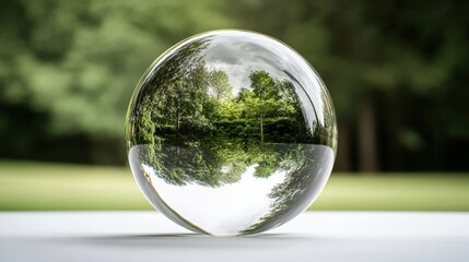 Poster - Glass sphere containing trees reflecting a natural landscape in a creative artistic composition