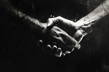 Aufkleber - Grunge style handshake between two hands in a low light setting showcasing unity and support. Generative AI