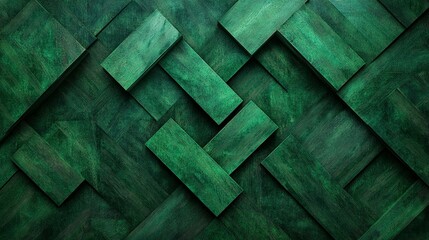 Poster - A geometric pattern of painted green wooden planks is displayed