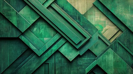 Poster - An abstract geometric design made from green wooden planks