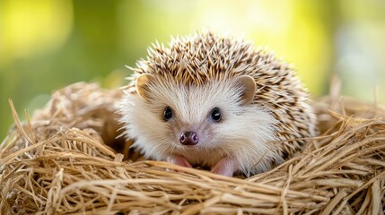 Poster - A hedgehog exploring a small indoor play area with natural lighting and clear copy space.