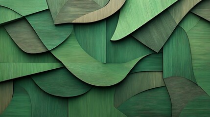 Poster - Abstract geometric artwork composed of layered green wooden panels