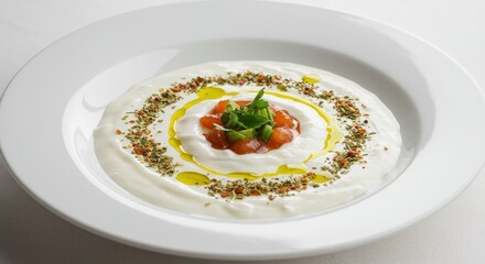 Wall Mural - delicious yogurt dip with fresh ingredients
