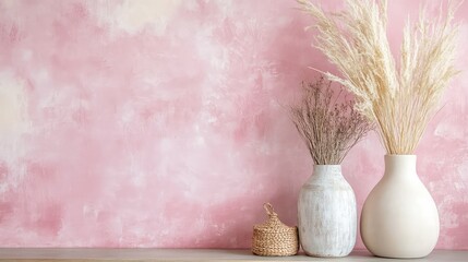 Poster - A minimalistic pale pink wallpaper background with a smooth matte surface, creating a peaceful ambiance and ample room for text overlays.