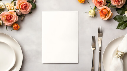 Wall Mural - Beautiful blank dinner card with roses