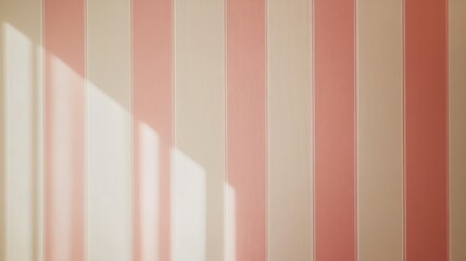 Poster - A pastel pink striped wallpaper with soft hues and light shadows, offering ample copy space for creative design.