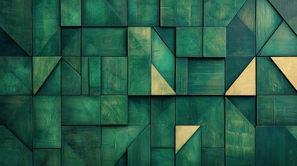 Poster - Wooden Geometric Pattern Featuring Squares Rectangles and Triangles