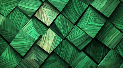 Poster - Abstract pattern featuring green wooden tiles in a geometric arrangement