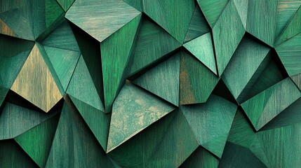 Poster - Green wooden geometric shapes with angular and varied dimensions