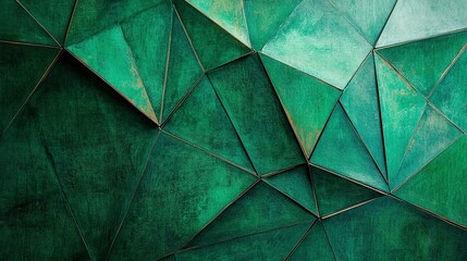 Poster - Geometric green triangle design with texture and metallic outlines on display
