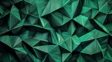 Poster - Abstract Green Geometric Surface Formed From Triangles And Polygons