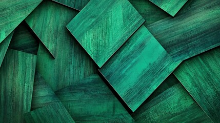 Poster - Overlapping Wooden Planks Present A Deep Green Angular Abstract Design