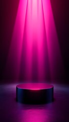Poster - A cylinder pedestal bathed in bright pink spotlights glows intensely