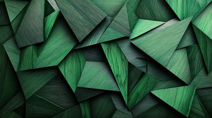 Poster - Emerald green wooden geometric shapes create a textured background pattern