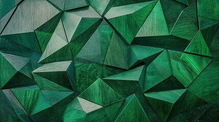 Poster - Green triangular geometric shapes layered creating a textured surface