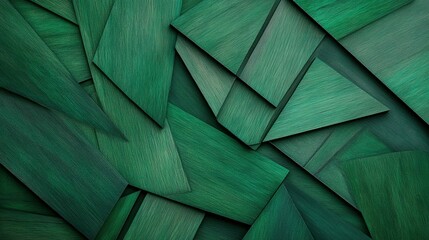 Poster - Green geometric wooden tiles arranged in overlapping patterns and layers
