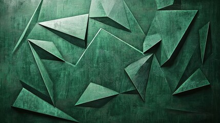 Poster - Abstract green wall art with geometric shapes displayed across it