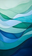 Poster - Abstract painting features layers of curvilinear shapes in blues