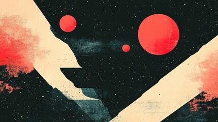 Poster - Abstract depiction of planets and geometric shapes in space