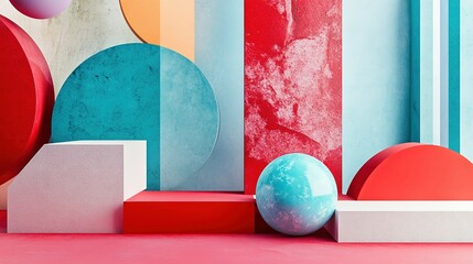 Poster - Colorful abstract geometric shapes and a textured background create design