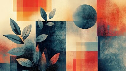 Poster - Abstract botanical arrangement with geometric shapes and a color palette