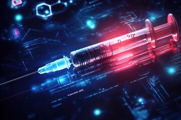 Poster - Glowing Botox syringe highlights rise of modern anti aging treatments and their impact on skincare trends. Generative AI