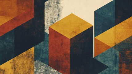Poster - Geometric Shapes Create Abstract Art with Textured Color Palettes
