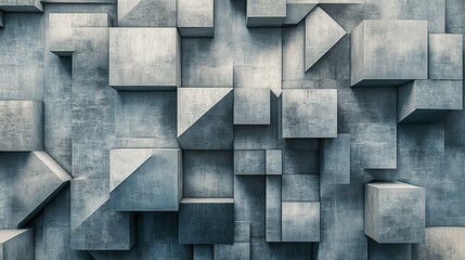 Poster - Geometric concrete wall composed of different sizes and shapes