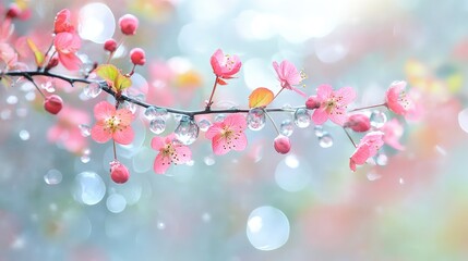 Poster - Subtle pink bubbles floating over a soft pastel backdrop, creating a peaceful and serene scene with clear space for branding or text.