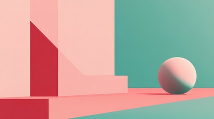 Poster - A geometric composition featuring a sphere and colorful planes