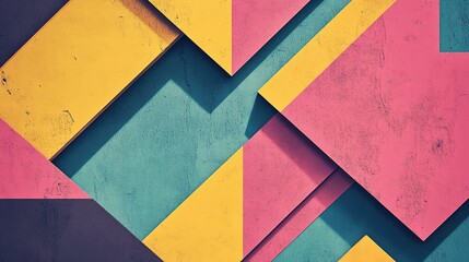 Poster - Colorful geometric abstract design featuring angled planes and a wall