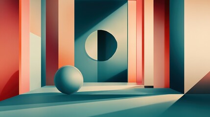 Poster - A modern geometric composition with spheres and colorful vertical forms
