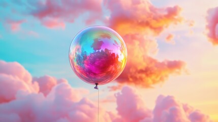 Aufkleber - Colorful balloon floating in a blue sky with clouds during a bright sunny day